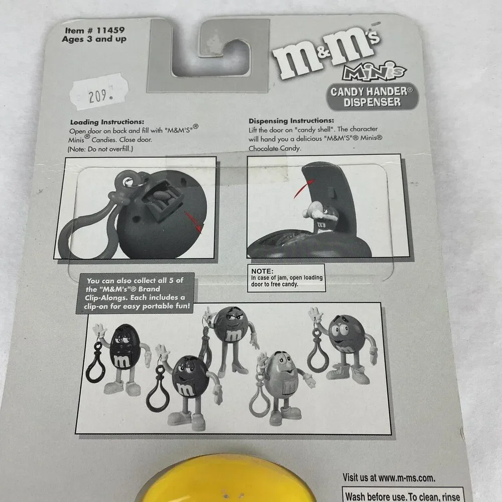 M&M's Minis Candy Hander Dispenser Clip-On Cap Candy Vintage 2002 Yellow New
